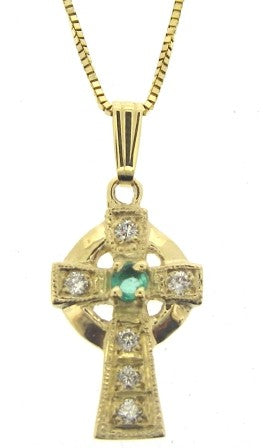 14Y EM&Dia. Celtic Cross & Chain 16.5"