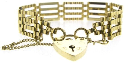 Vintage / Preowned Estate jewellery - The Vintage Collection - 9ct Yellow 4 Bar Gate Bracelet With Padlock And Safety Chain