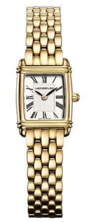 Herbelin Ladies Art Deco Mini Gold Plated 17.8x19.4mm watch with Silver White Dial