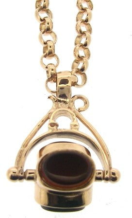 The Vintage Collection - Vintage / Preowned Estate - 9ct Rose Gold Onyx, Bloodstone And Carnelian Three Sided Fob With Round Belcher Link Chain 24"