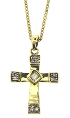 The Vintage Collection - Vintage / Preowned Estate - 9ct Yellow And White Gold Diamond Cross And Chain 20.5"