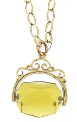 The Vintage Collection - Vintage / Preowned Estate - 9ct Yellow Gold Citrine Fob And Oval Belcher Link Chain 24"