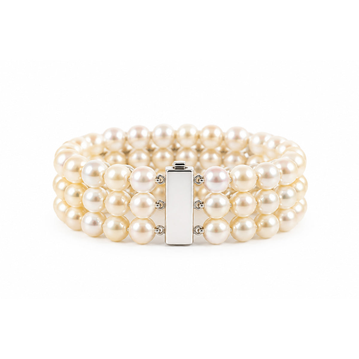 Triple Row Graduated Fresh Water Pearl Bracelet with 18ct White Gold Clasp