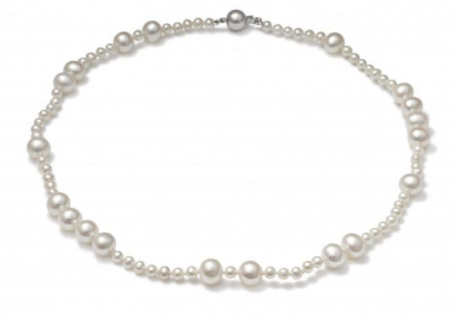 Sterling Silver 3.5-4m & 8-8.5m White, Near Round Freshwater Pearls 18"
