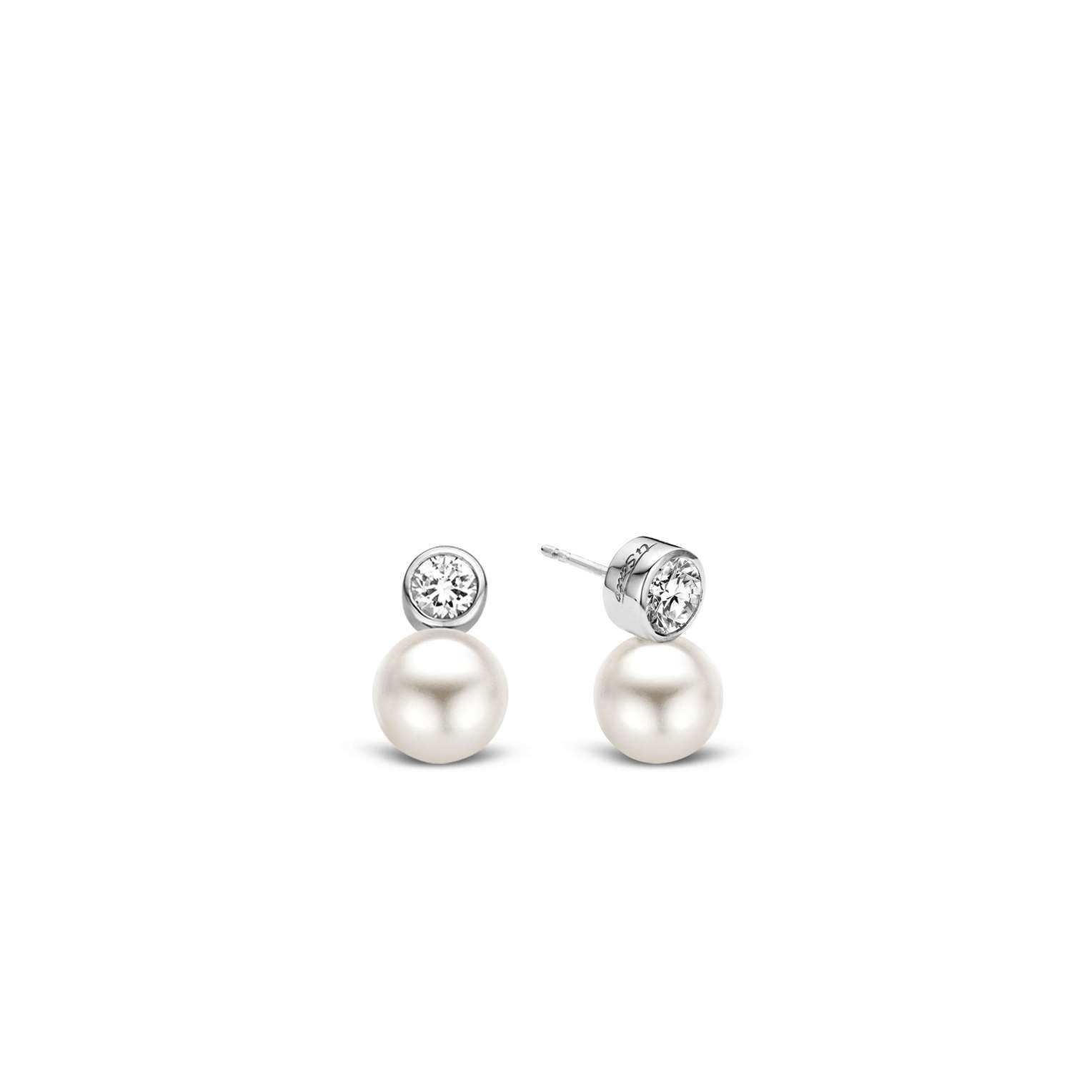 Ti Sento Pearl and Cz Stud Earrings