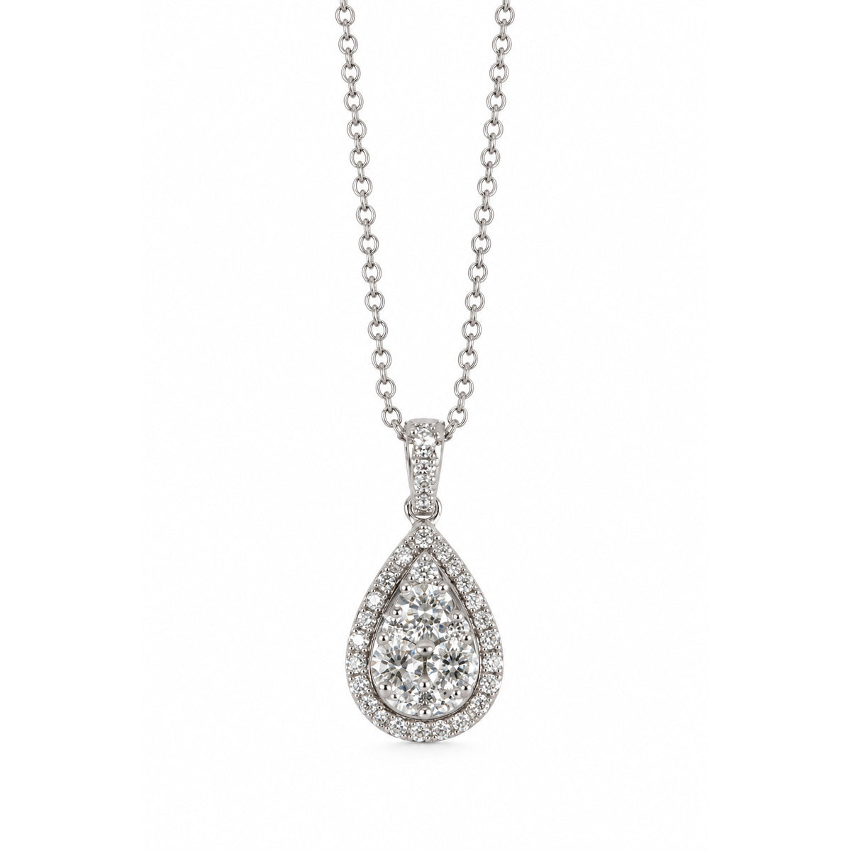 18ct White Gold Pear Shaped Round Brilliant Diamond Pendant