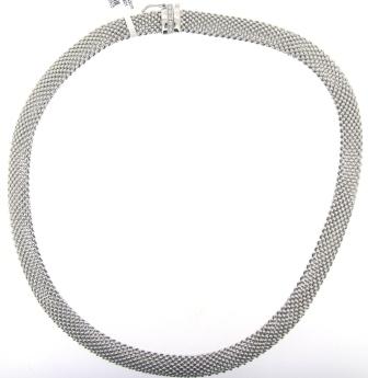 Sterling Silver Mesh Necklet With Cubic Zirconia Set Clasp 43cm