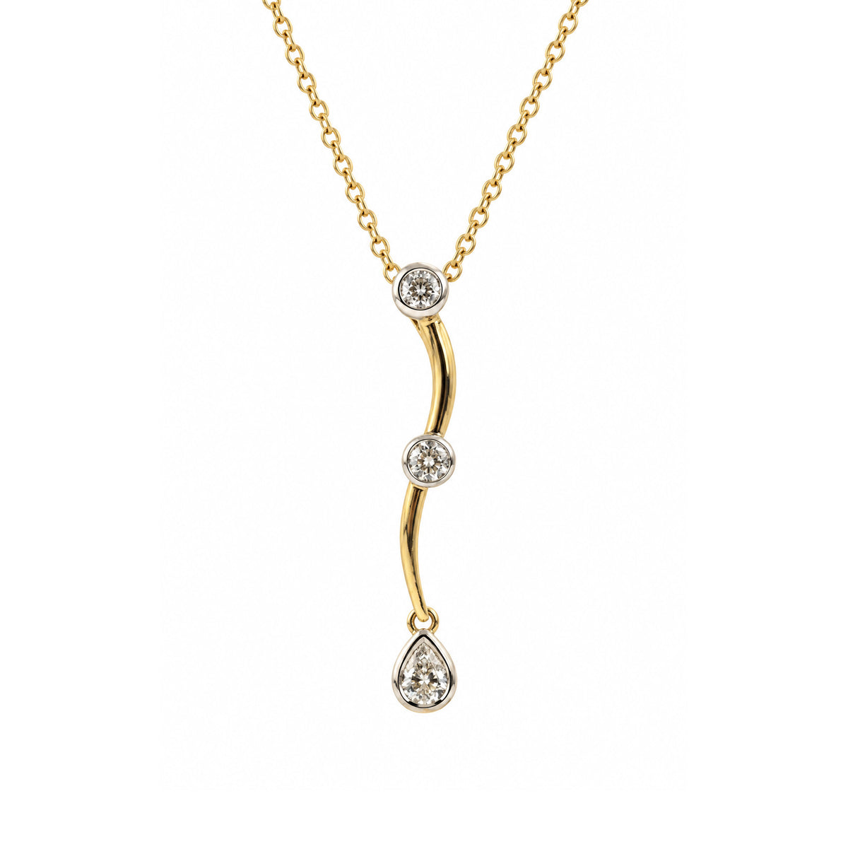 18ct Yellow Gold 3Stone Diamond Drop Pendant
