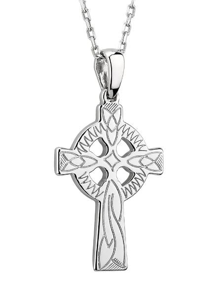 Sterling Silver Celtic Engraved Cross Pendant 18"