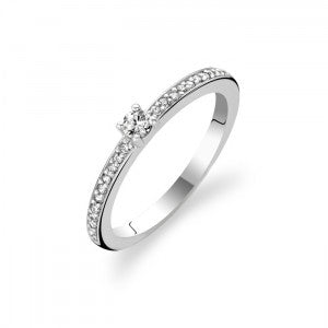 Ti Sento Solitaire Ring - Cubic Zirconia with Pavé Shoulders, Size 56