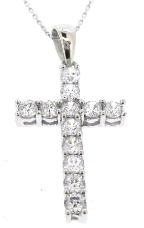 9ct White Gold Cubic Zirconia Cross Pendant 17-18"