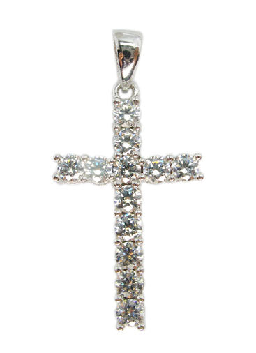 9ct White Gold Cubic Zirconia Cross Pendant 17-18"
