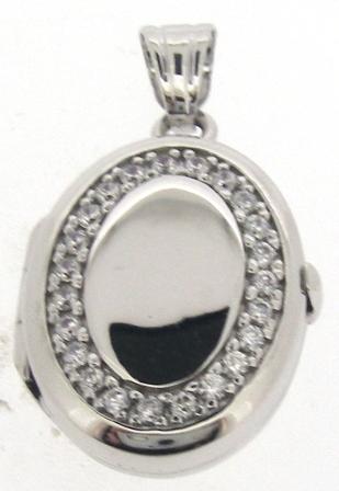9ct White Gold Cubic Zirconia Oval Locket Necklace