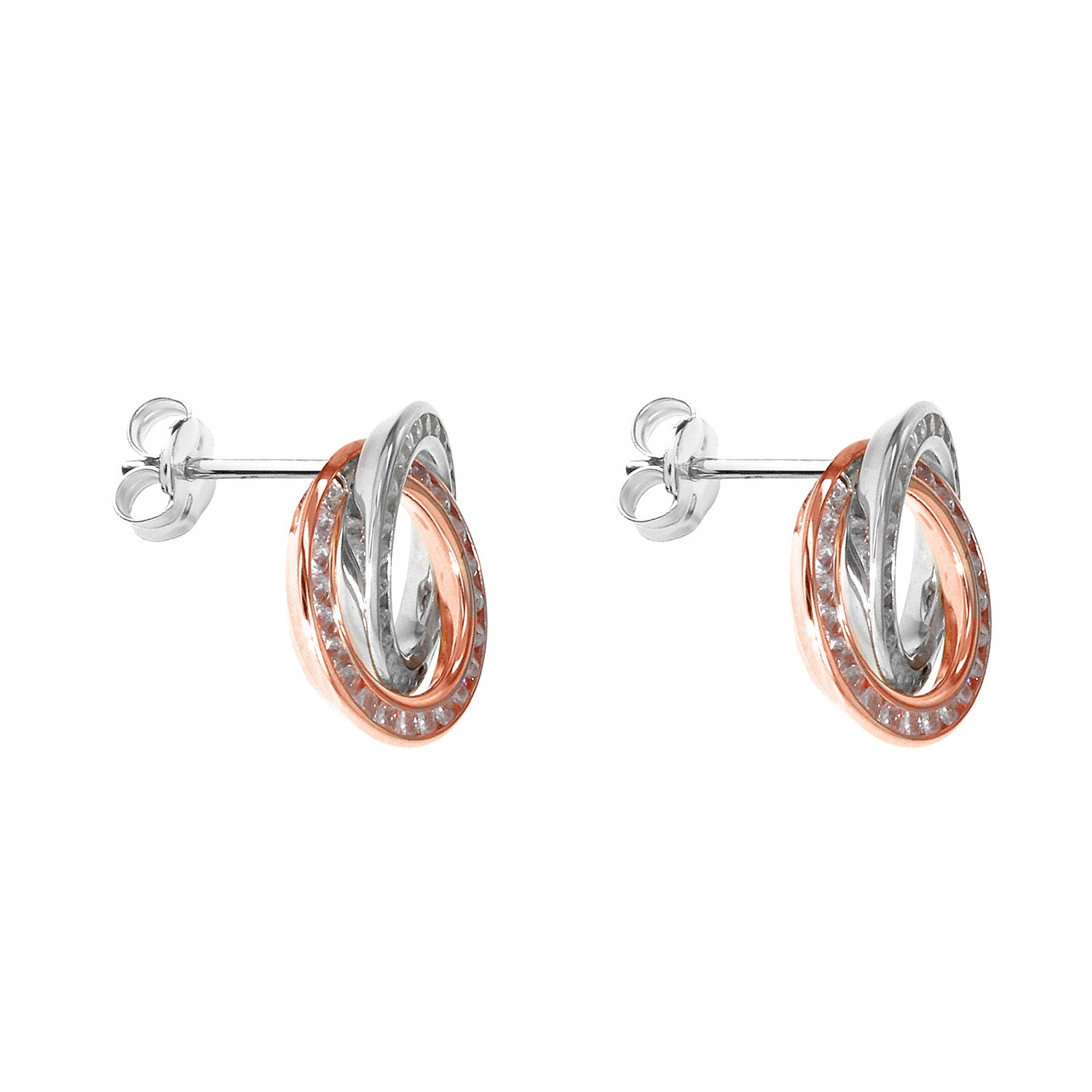 9ct White and Rose Gold CZ Stud Earrings