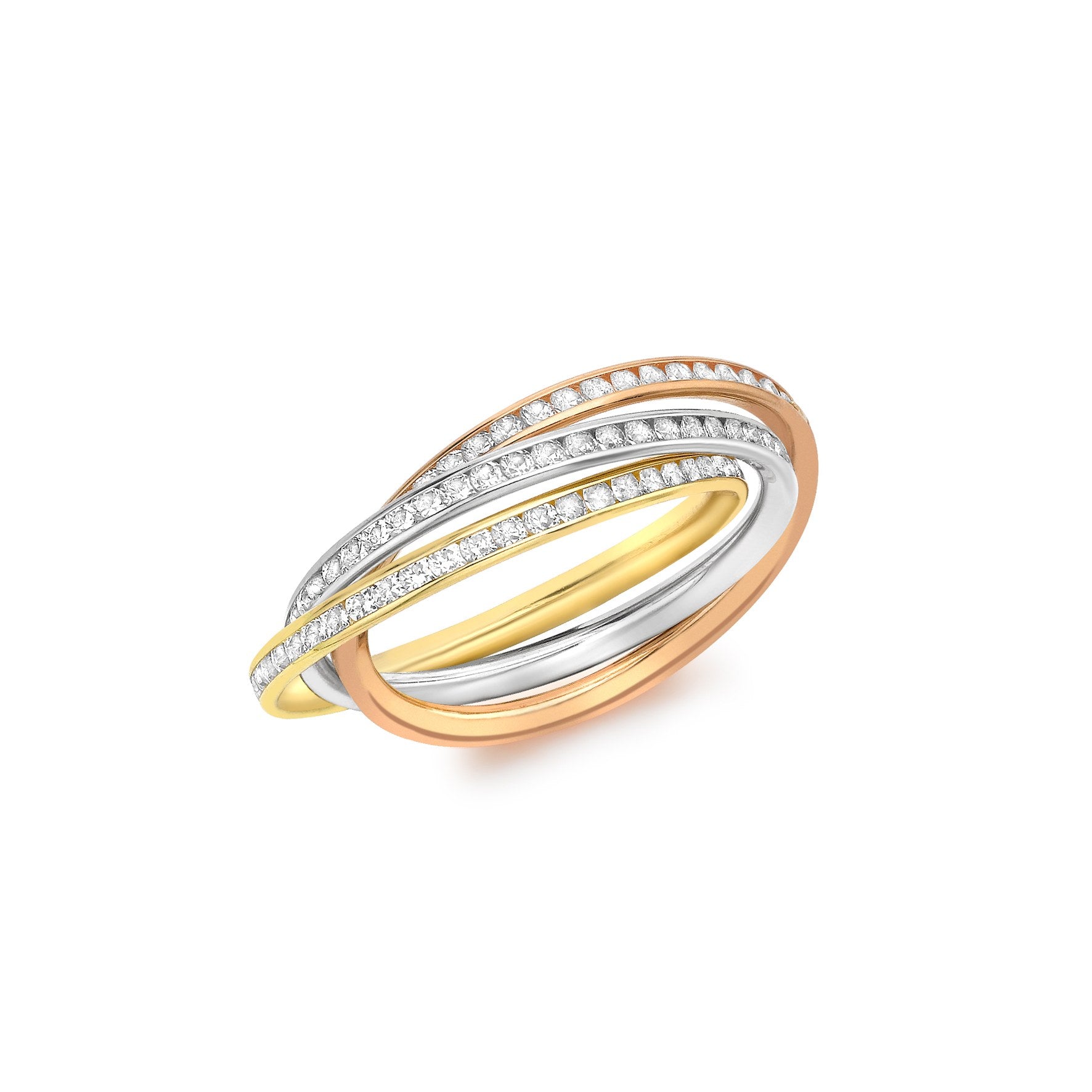 9ct Three Colour Gold Cubic Zirconia Russian Wedding Band