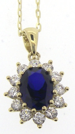 9ct Yellow Gold Created Sapphire/Cubic Zirconia Pendant 17-18"