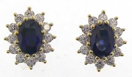 9ct Yellow Gold Created Sapphire & CZ Cluster Earrings