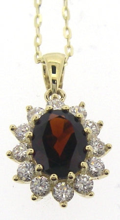 9ct Yellow Gold Garnet/Cubic Zirconia Pendant 17-18"