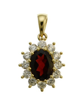 9ct Yellow Gold Garnet/Cubic Zirconia Pendant 17-18"