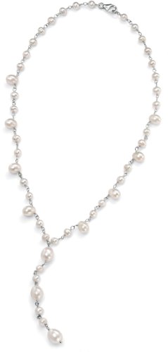 Sterling Silver Ladies White Pearl Drop Necklace - 43cm