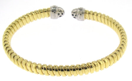 Silver Yellow Gold Plated 6mm Spiral Torque Bangle with Cubic Zirconia Set Finials