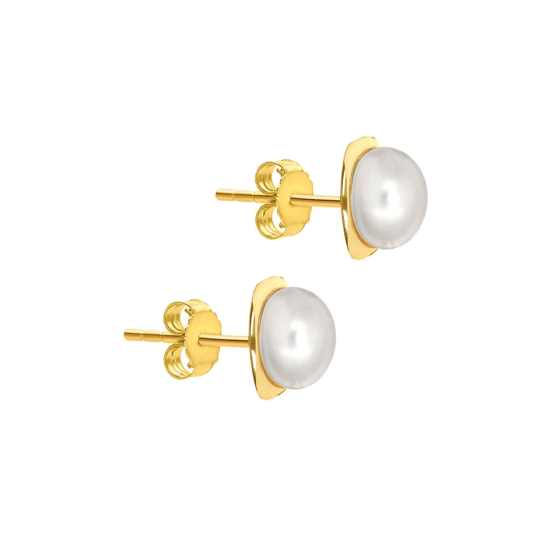 9ct Yellow Gold Small Pearl Square Stud Earrings