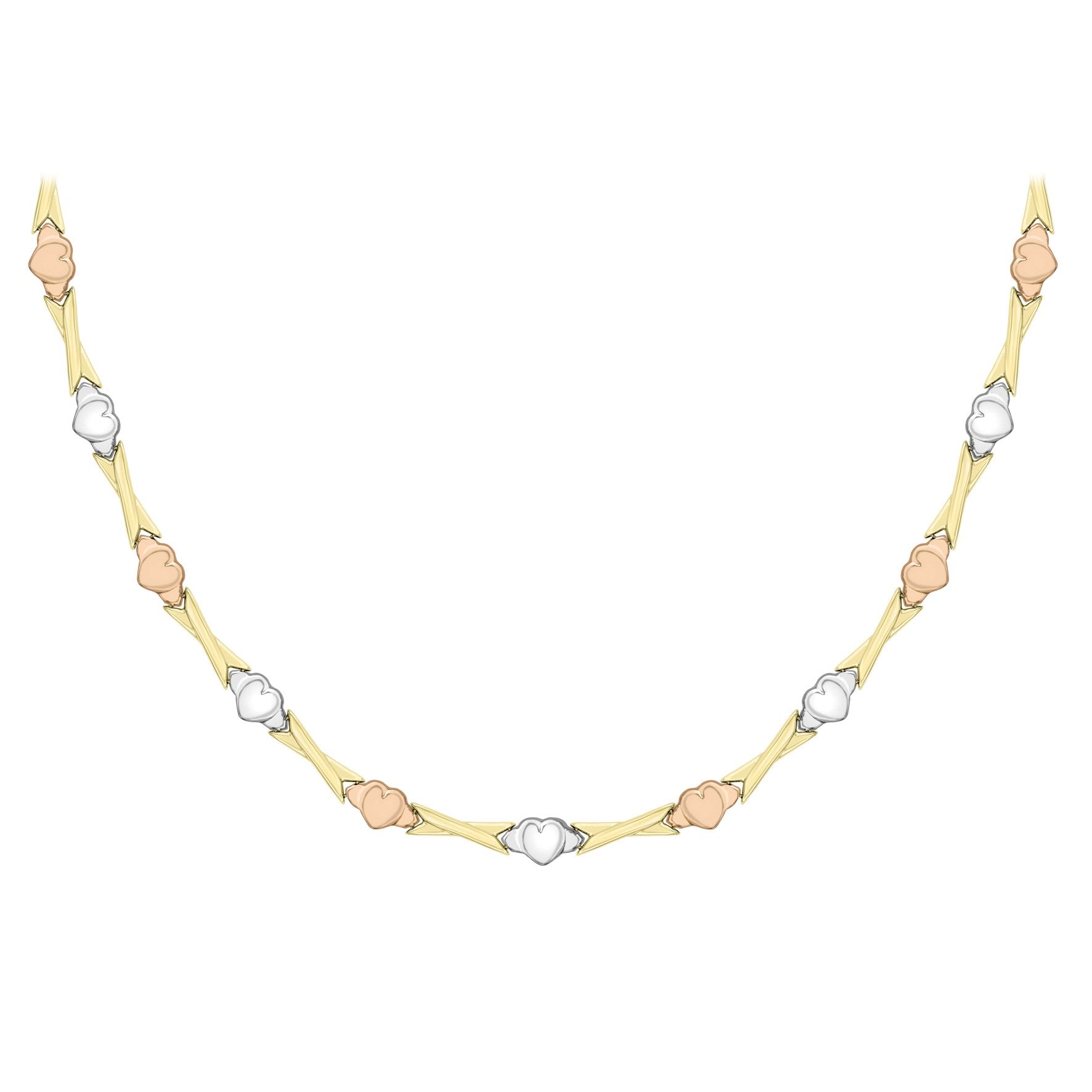 Three Colour Hearts and Kisses Necklace