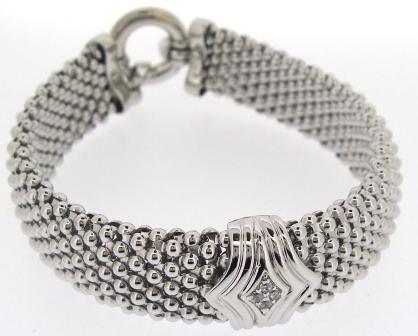 Silver 15mm Cubic Zirconia Mesh Bracelet 19cm