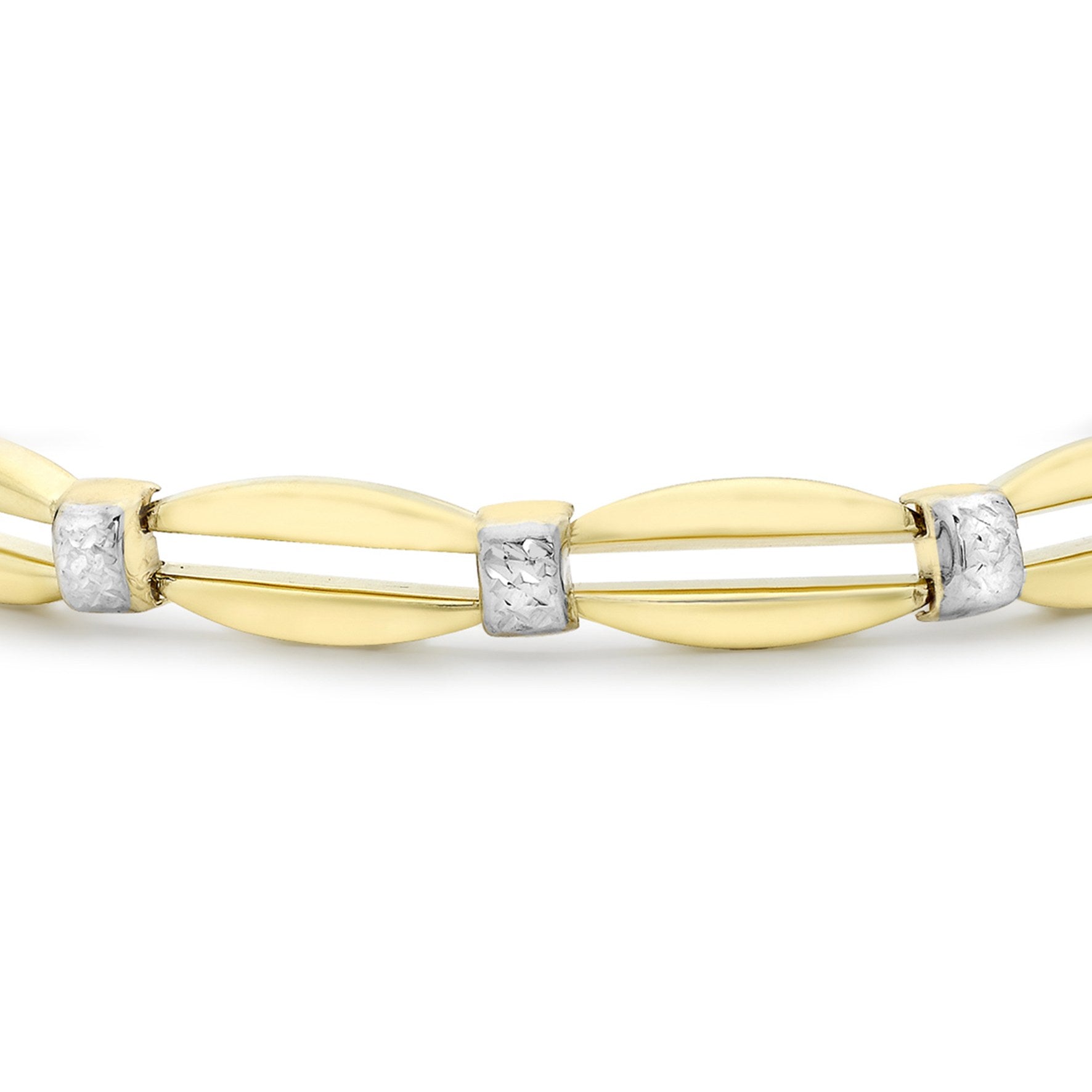 9ct Yellow & White Gold Diamond Cut Oval Bar Link Bracelet