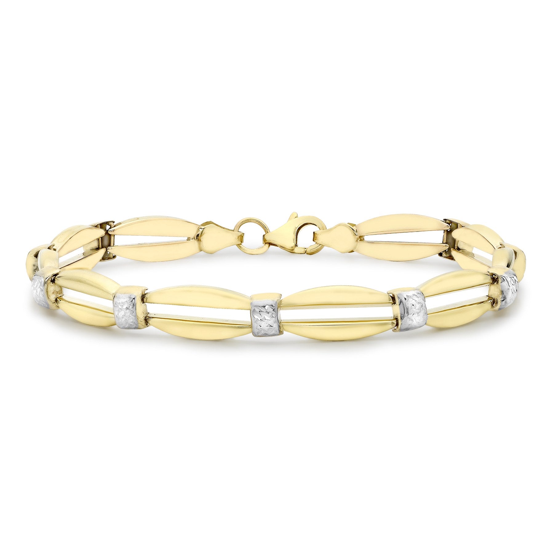 9ct Yellow & White Gold Diamond Cut Oval Bar Link Bracelet