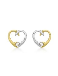 9ct Yellow and White Gold Heart Stud Earrings