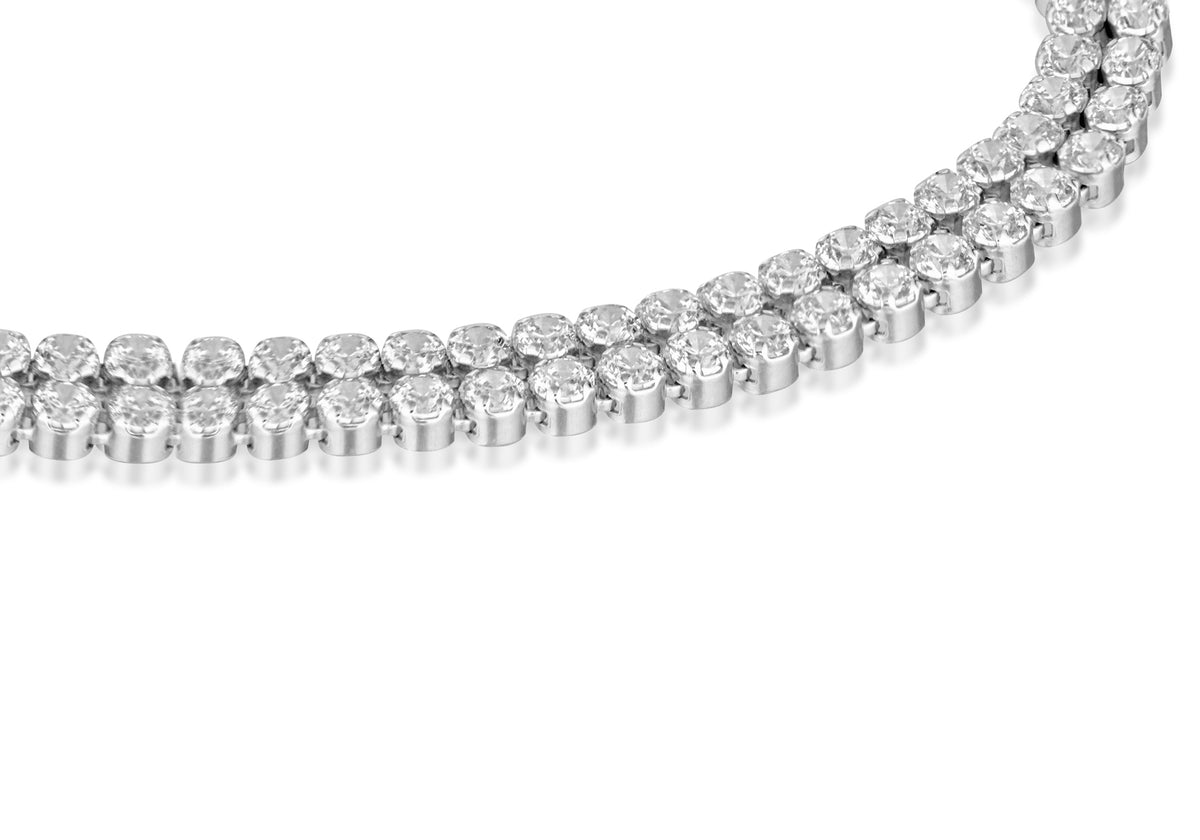 Silver 2 Row Round Cubic Zirconia Tennis Bracelet - 7.5'