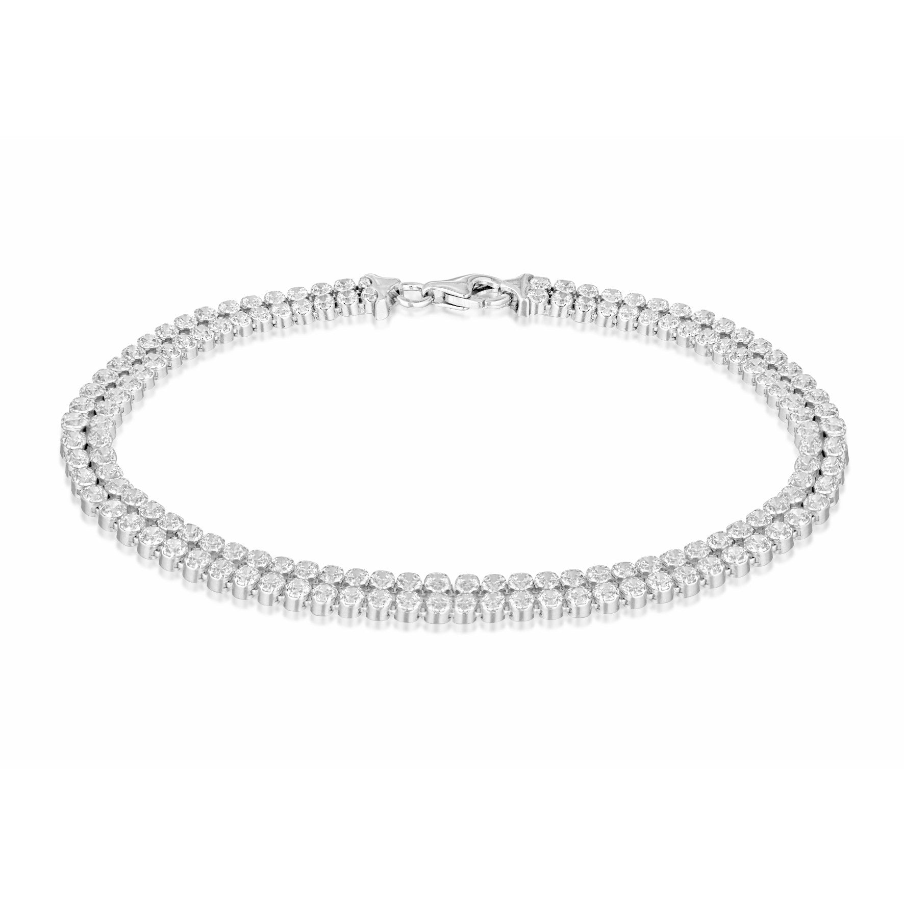 Silver 2 Row Round Cubic Zirconia Tennis Bracelet - 7.5'
