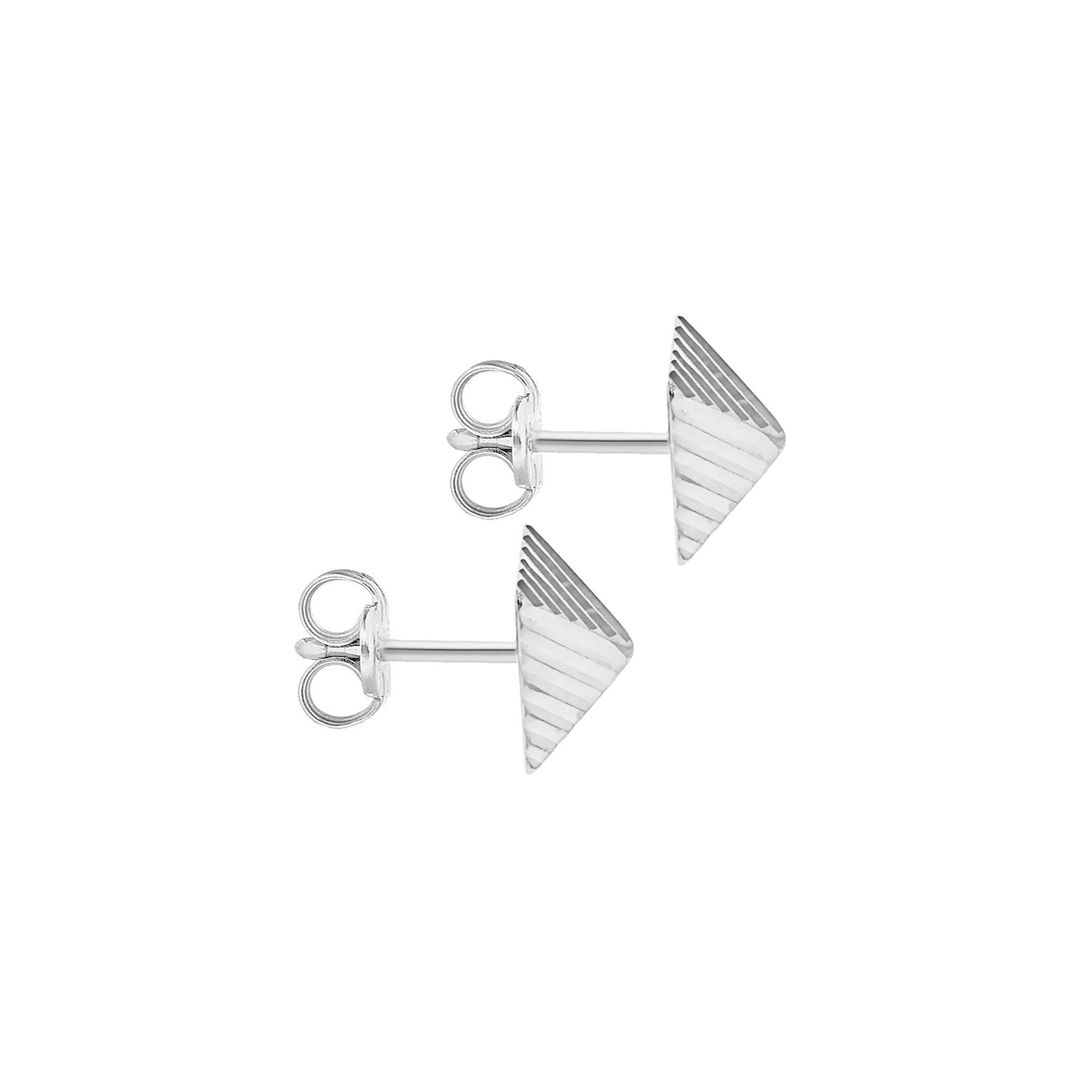 9ct White Gold Ribbed Pyramid Stud Earrings