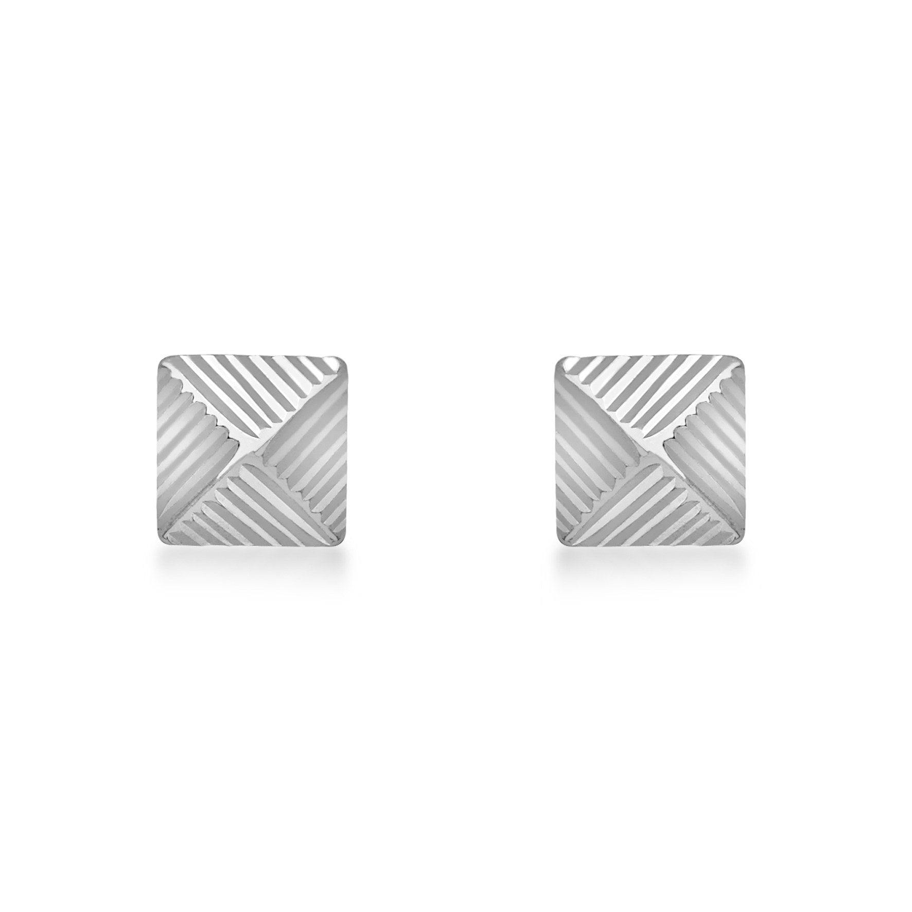 9ct White Gold Ribbed Pyramid Stud Earrings