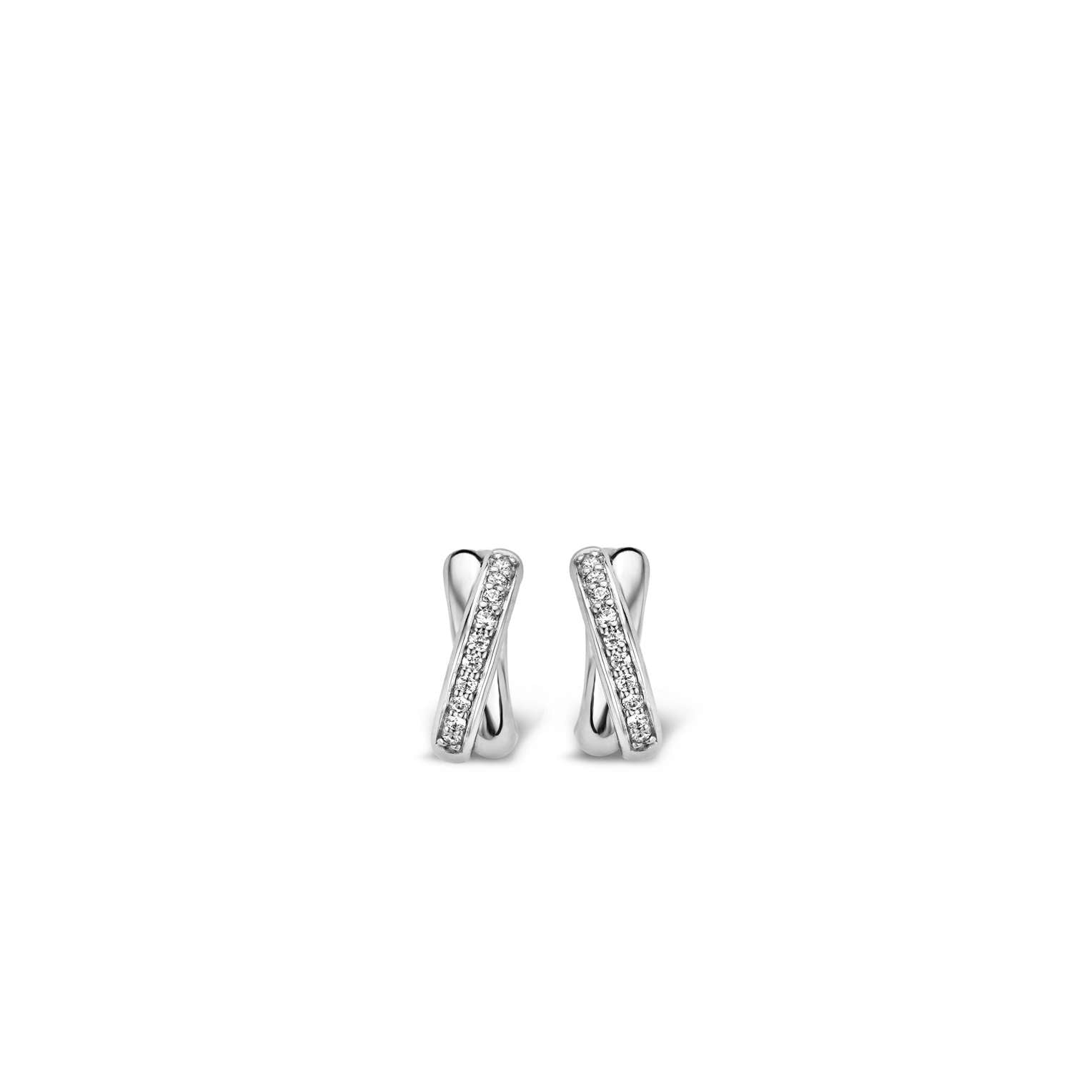 Ti Sento Silver Cubic Zirconia Cross Over Hoop Earrings 7x9mm