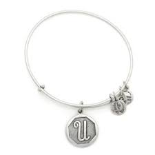 Initial U Charm Bangle Russian Silver Bracelet