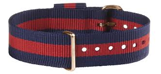 Daniel Wellington Oxford 18mm Navy and Red NATO Watch Strap Rose Gold Plated