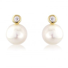 9ct Yellow Gold Diamond & Pearl Snowman Stud Earrings