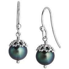 Silver Emma- Kate Peacock Blue Pearl Drop Earrings 8mm