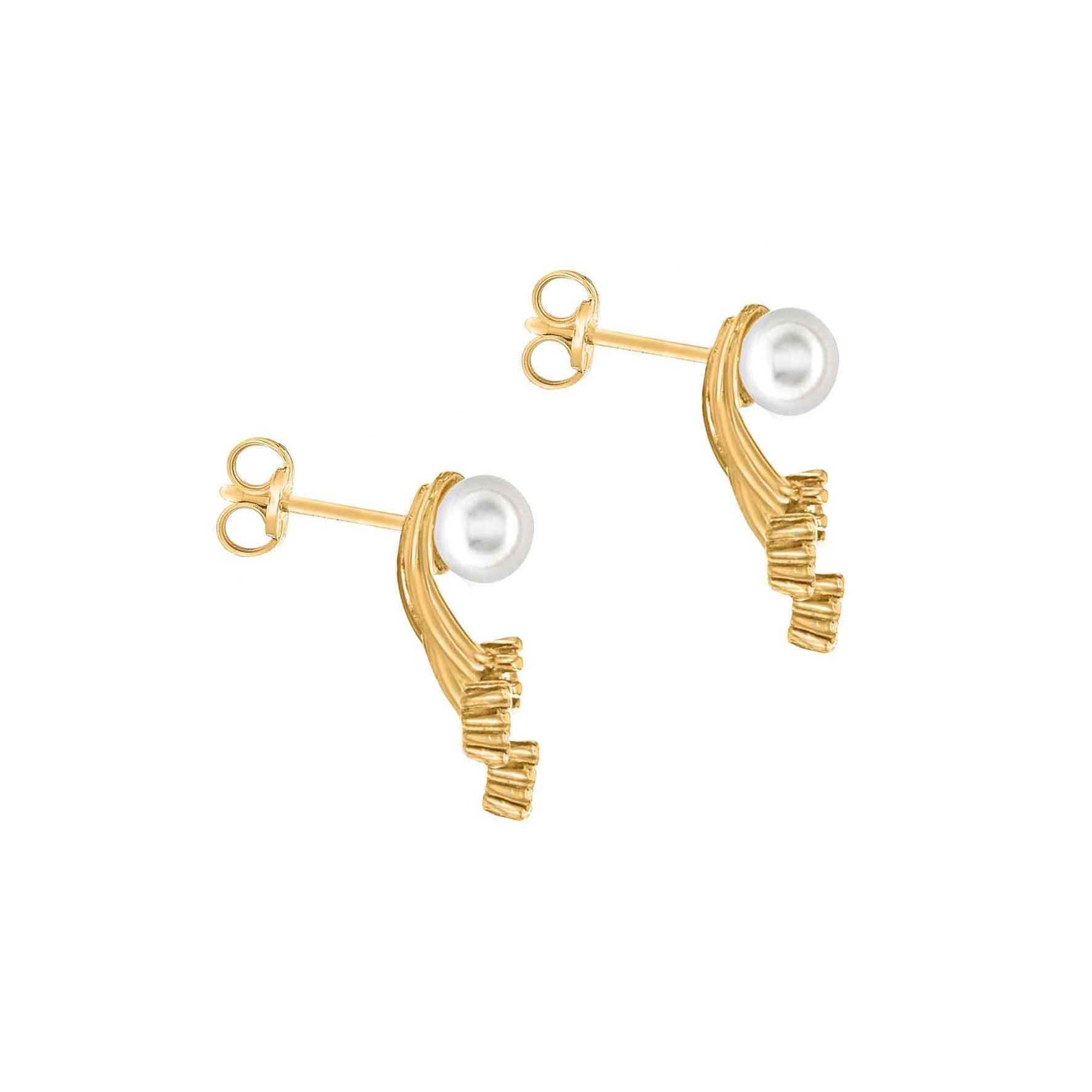 Elegant 9ct Yellow Gold CZ & Pearl Fan Jack Earrings