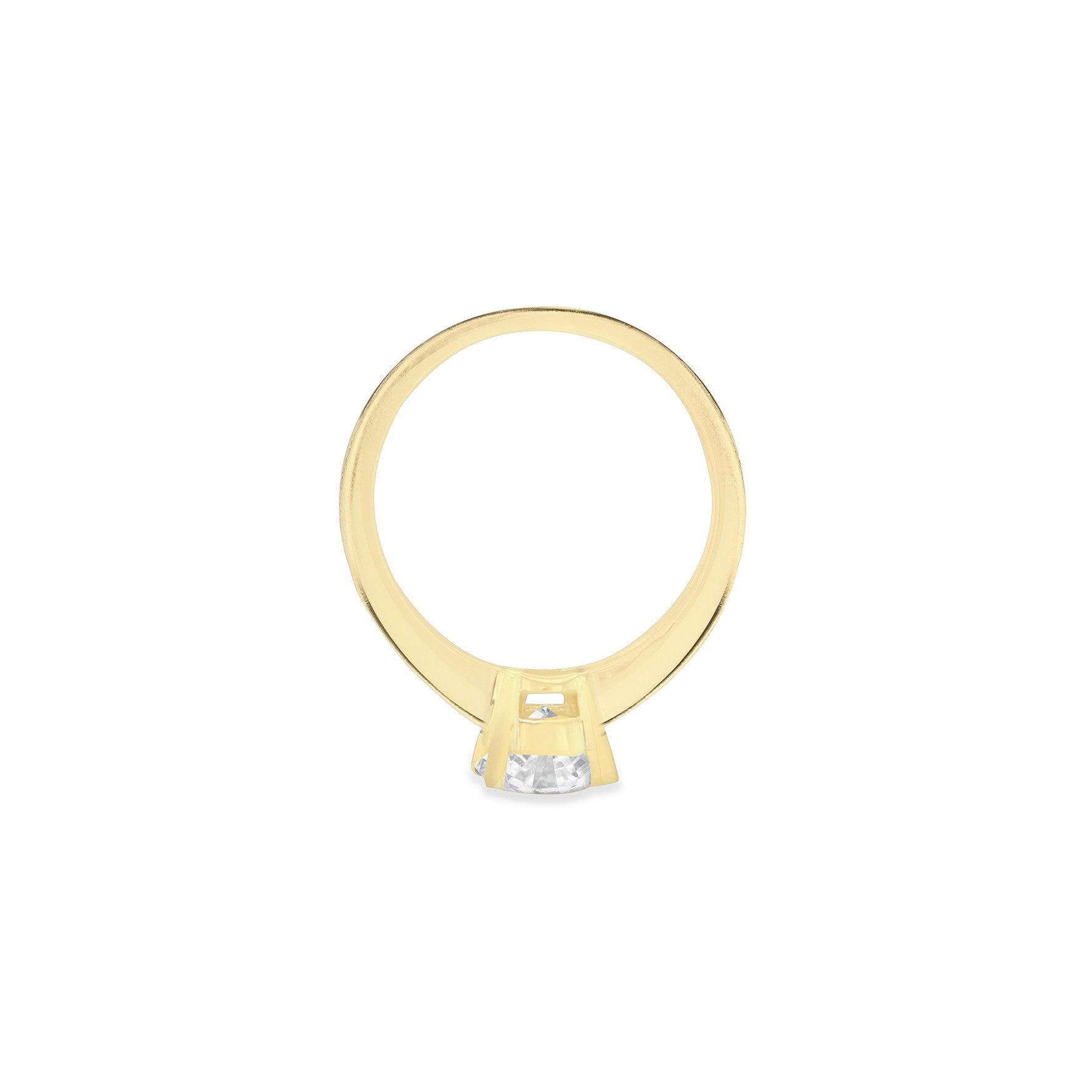 9k Yellow Gold Solitaire Cubic Zirconia & Baguette Cubic Zirconia Shoulder Ring