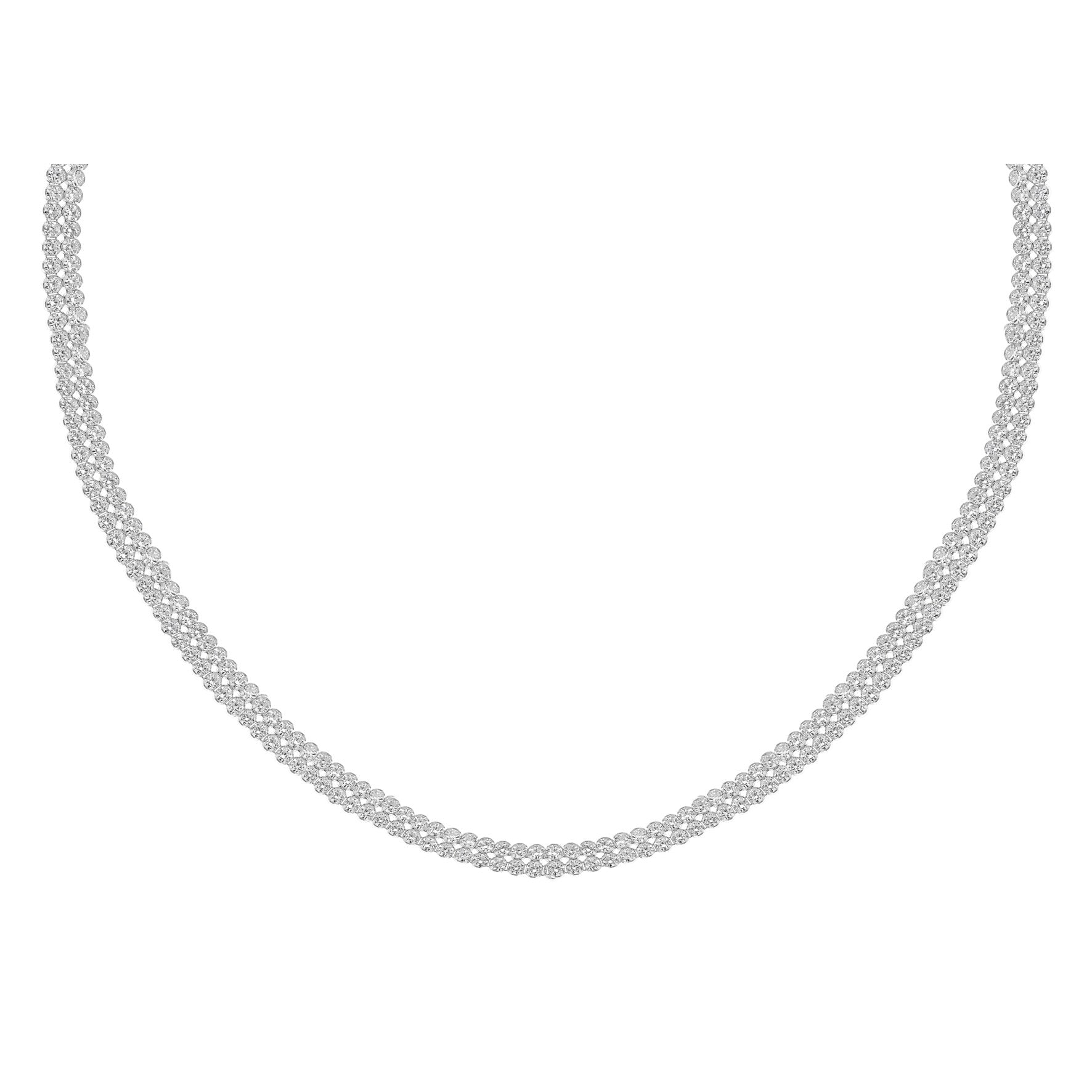 Silver Plated Double Row Cubic Zirconia Tennis Necklace 16.5'