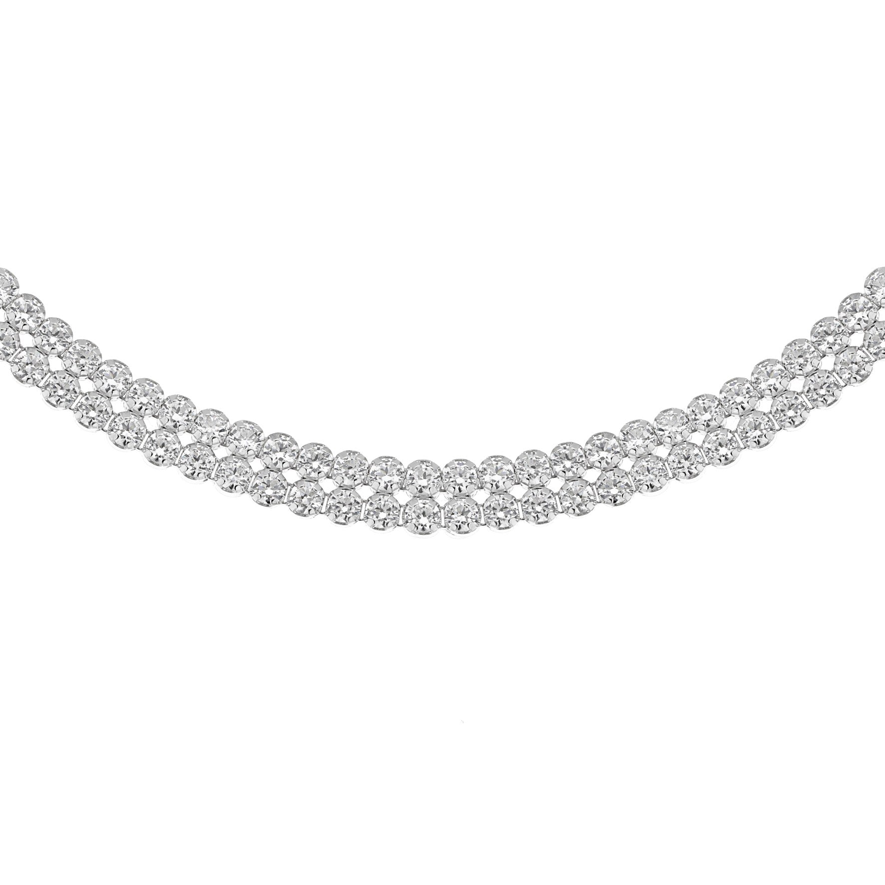 Silver Plated Double Row Cubic Zirconia Tennis Necklace 16.5'
