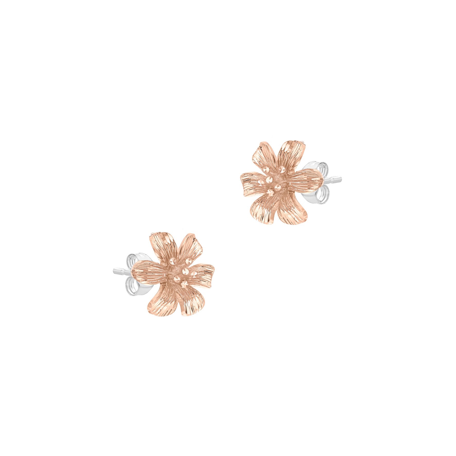 9ct Rose and White Gold Flower Stud Earrings