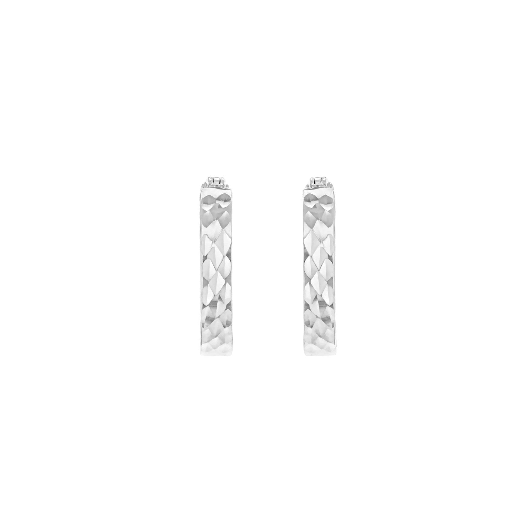 Elegant 9ct White Gold Diamond Cut Pine Hoop Earrings