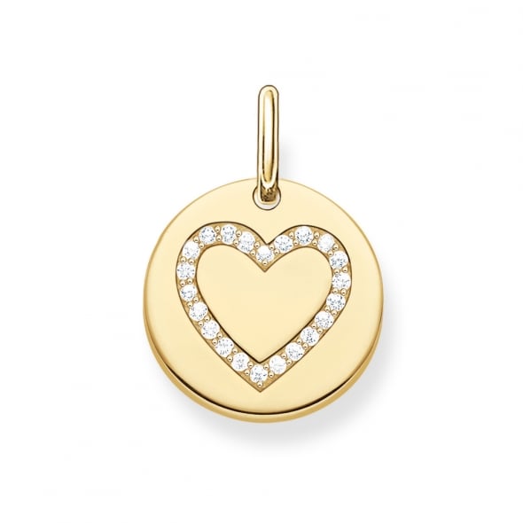 Thomas Sabo Sterling Silver Yellow Gold Plated Heart Disc Pendant with Cubic Zirconia