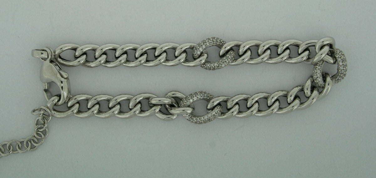 Silver Curb Link Cubic Zirconia 19cm Bracelet