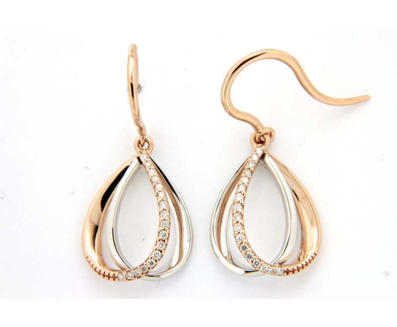 9ct Two Tone Full Cut Diamond Drop Earrings