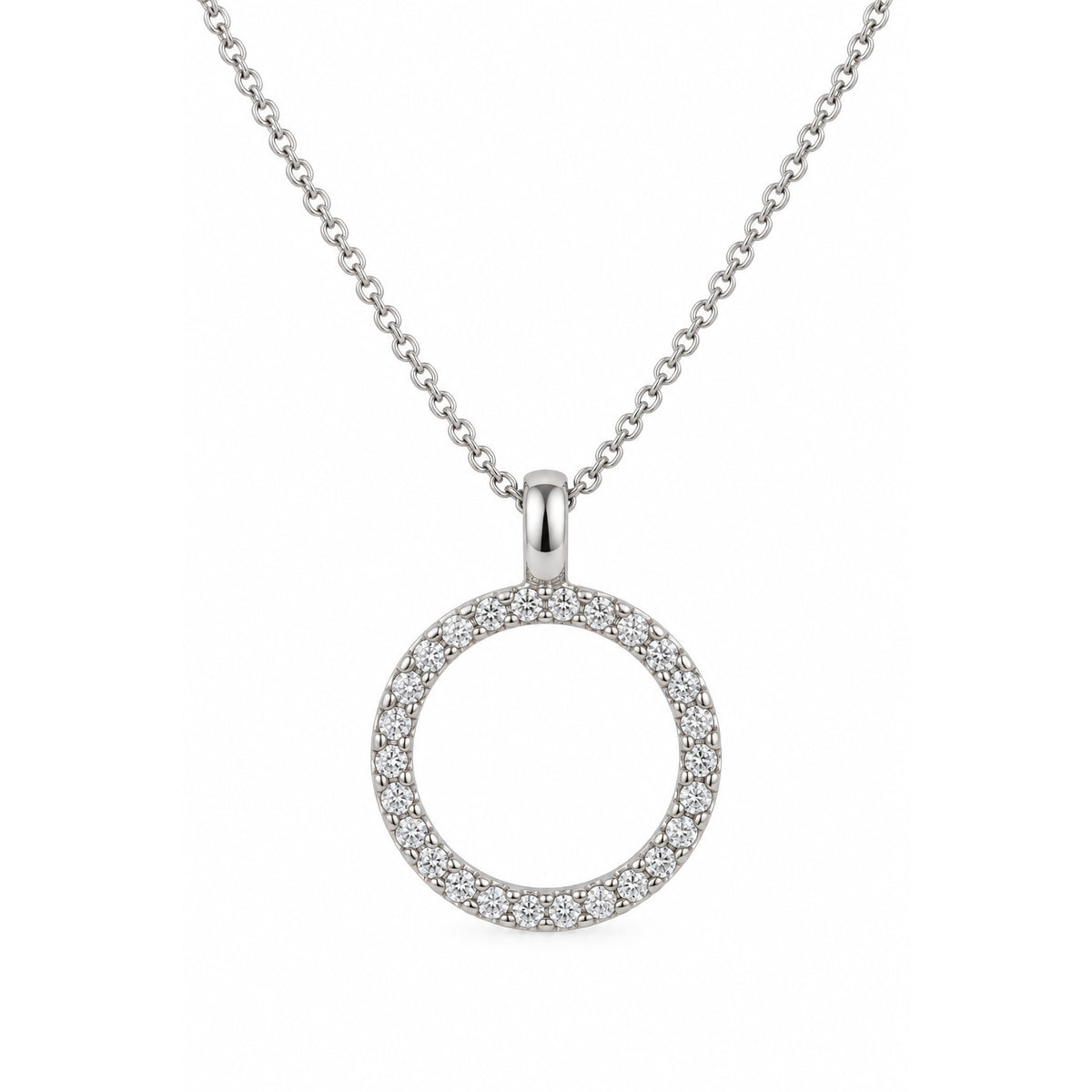 18ct White Gold Full Cut Diamond Circle Pendant